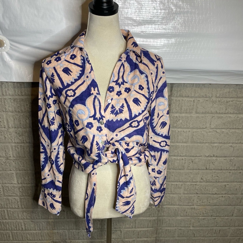 Christian Siriano Blue and Pink Patterned Top